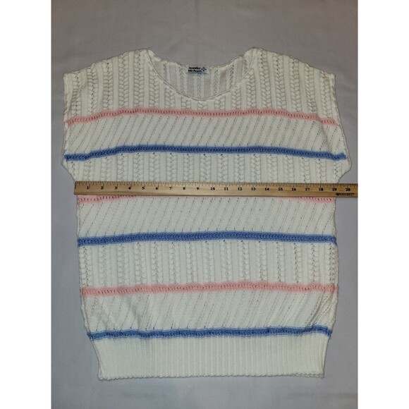 Vintage 80s Open Knit Striped Sweater Shirt Womens Medium Oversized Top - Picture 7 of 10